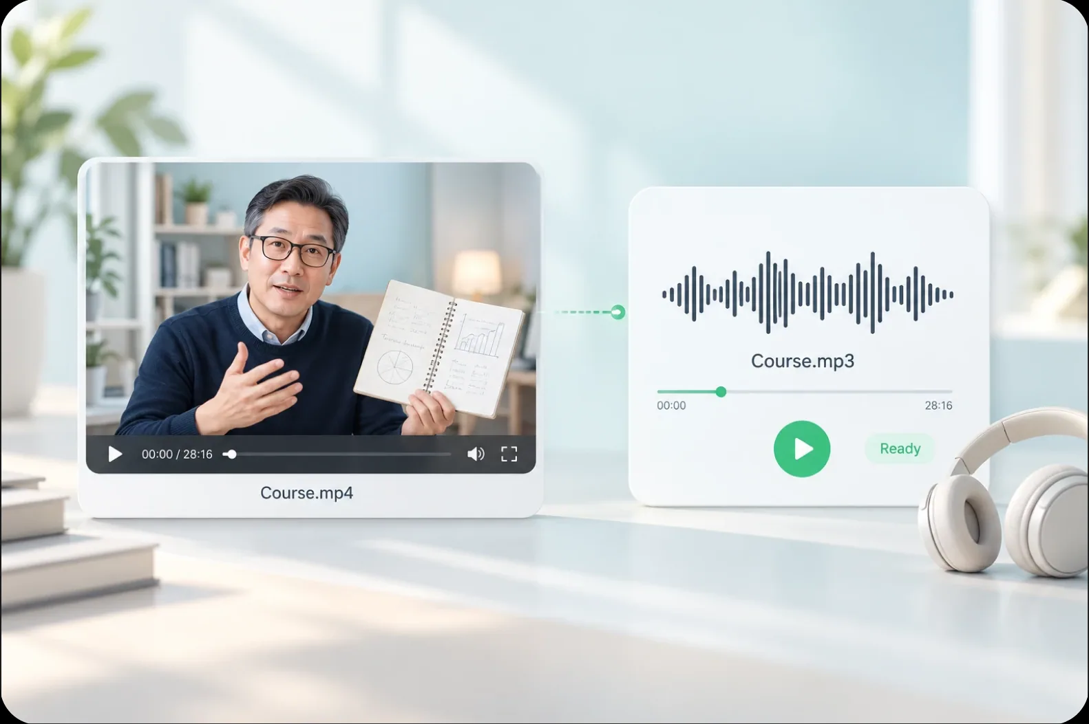 课程 MP4 视频转换成独立 Course.mp3 音频文件的功能示意